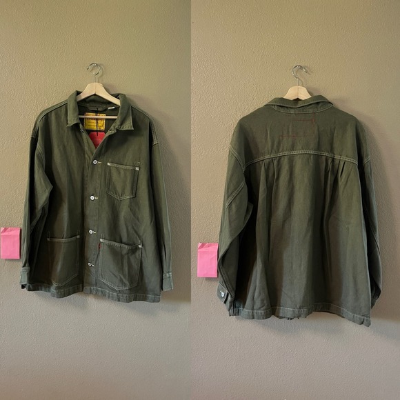 NEW Levi’s Oversized Red Cotton hemp Green denim chore coat - Picture 3 of 16